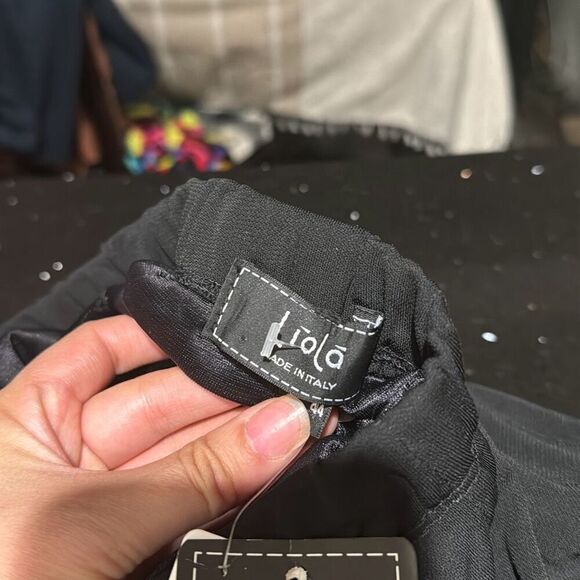 NWT Liola Italy Y2K Fringe Ruffle Hem Pull On Knee Length Skirt Black Size 10 Wo - Picture 6 of 9